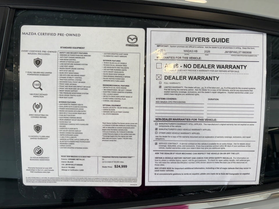 2026 Mazda Mazda3 Hatchback 2.5 S Select Sport