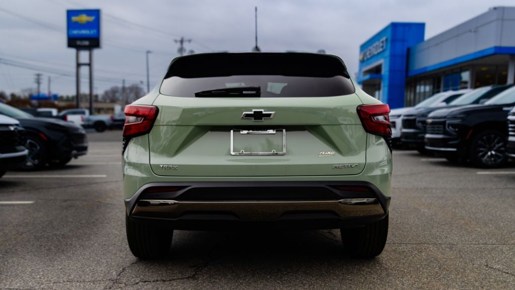 Back view of 2026 Chevrolet Trax SUV shown in green
